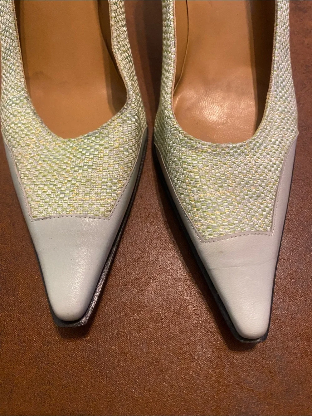 Stuart Weitzman Cream and Light Yellow Pointed Toe Pumps - Picture 4 of 8